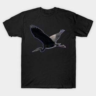 Great Blue Heron Flying Past the Clouds Above Trojan Pond T-Shirt